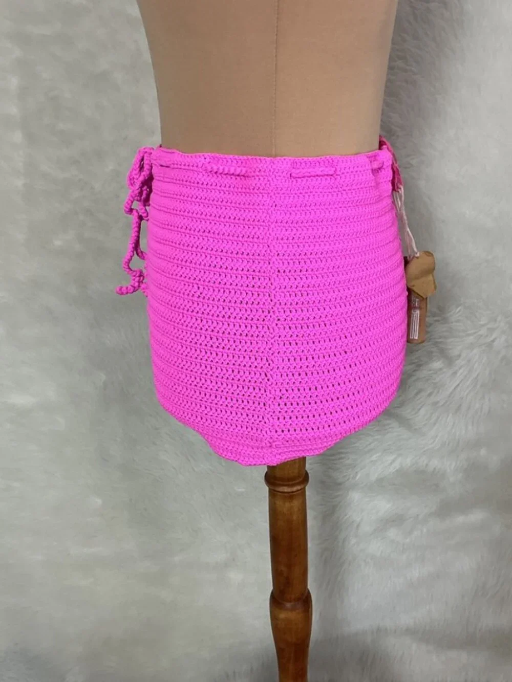 Skims Taffy Pink Crochet Knit Tie Swim Mini Skirt NWT M